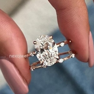 3 CT Oval Engagement Ring Set Oval Moissanite Ring Set 14K Solid Gold Diamond Wedding Ring Set Anniversary Gifts For Women Oval Bridal Set