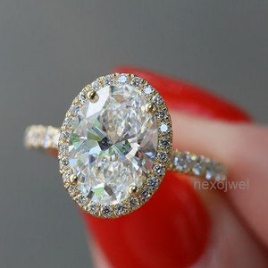 2.5 CT Oval Cut Moissanite Ring Oval Halo Engagement Ring 14K Gold Wedding Ring Anniversary Rings For Women Promise Ring Oval Diamond Ring