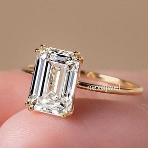 3 CT Emerald Cut Moissanite Engagement Ring Double Claw Prong Wedding Ring Solitaire Emerald Cut Ring 14K Gold Ring Anniversary Ring For Her