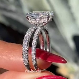 3 CT Radiant Cut Moissanite Diamond Ring Set Radiant Cut Engagement Ring Set 14K Gold Bridal Ring Set Anniversary Ring Set For Women