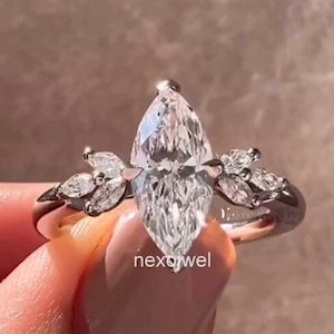 Cluster 1.5 CT Marquise Cut Moissanite Engagement Ring Art Deco 14K White Gold Wedding Ring Nature Inspired Ring Anniversary Ring For Women