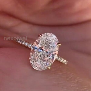 Anillo de compromiso de moissanita de corte ovalado de 3 quilates, anillo de bodas solitario de corte ovalado, anillo de halo oculto, anillo de oro de 14 quilates para mujer, regalo de aniversario para ella