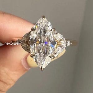 Cluster 3 CT Marquise Cut Moissanite Engagement Ring Art Deco 14K Gold Wedding Ring Vintage Ring Nature Inspired Ring Anniversary Ring