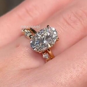 3 CT Oval Cut Moissanite Diamond Ring Set Oval Cut Engagement Ring Set 14K Gold Wedding Ring Set For Women Anniversary Ring Set Promise Ring