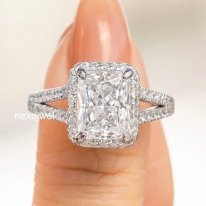 4 CT Radiant Cut Moissanite Diamond Ring Set Radiant Diamond Halo Engagement Rings 14K Gold Wedding Sets Anniversary Ring Sets For Women