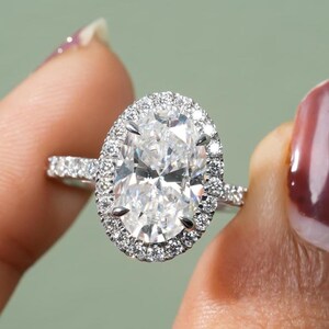 3 CT Oval Cut Moissanite Ring Oval Halo Engagement Ring 14K Solid Gold Wedding Ring Proposal Ring Oval Diamond Anniversary Gift For Her