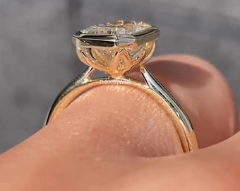 Radiant Cut Bezel Set Engagement Ring Radiant Moissanite Diamond Ring Tulip Setting Wedding Ring 14K Gold Unique Ring Anniversary Gift