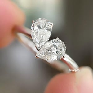 Toi Et Moi Engagement Ring Pear Moissanite Ring 2 TCW Two Stone Wedding Ring 14K White Solid Gold Anniversary Gift Trendy Diamond Ring