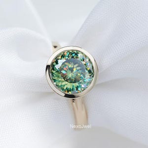 Bezel Set 2 CT Cyan Blue Portuguese Cut Moissanite Engagement Ring Portuguese Cut Diamond Ring 14K Gold Wedding Ring Solitaire Ring For Her