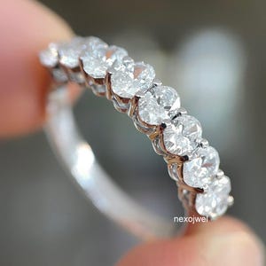 5x3 MM Oval Cut Half Eternity Moissanite Wedding Band Stackable Band 14K Gold Band Anniversary Band Oval Diamond Band Matching Band For Her