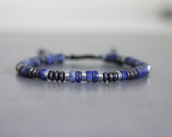 Bracelet Homme Pierres Fines Jaspe Lapis Lazuli Onyx Argent Sterling - Bohème, Finition Heishi, Neuf