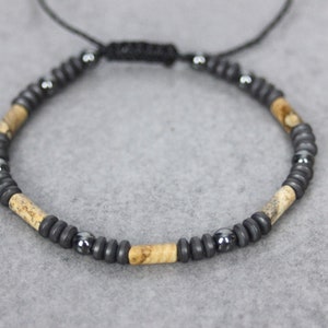 Men&#39;s bracelet in natural stones, hematite beads and landscape jasper