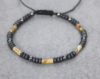 Men's bracelet made of natural stones, hematite and landscape jasper beads