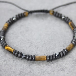 Men&#39;s bracelet made of natural stones, hematite beads and tiger&#39;s eye