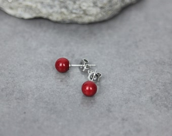 Boucles D'oreilles Argent 925 - Perles De Jade Rondes Et Corail Rouge - Référence AGHT 025 - Neuf Avec étiquettes