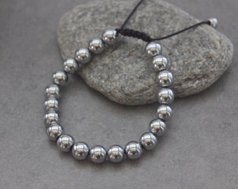 Bracelet in natural gemstones, silver hematite beads for men or women
