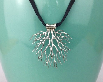 Vintage Sterling Silver Tree Branch Lightening Bolt Pendant Necklace