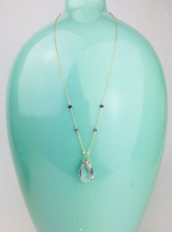Amethyst Teadrop Crystal Pendant Necklace - image 4