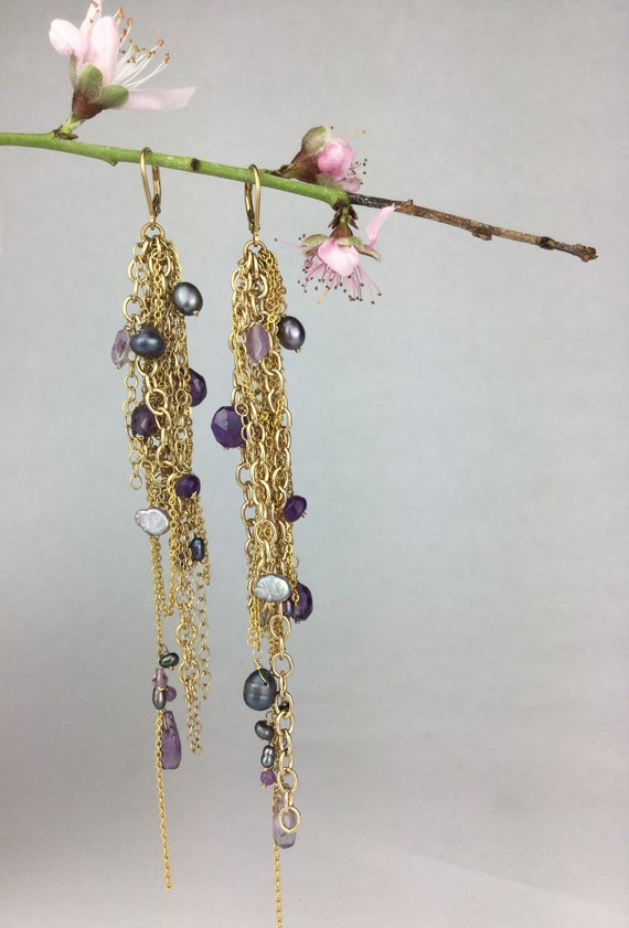 Handmade Chain and Freshwater Pearl Earrings