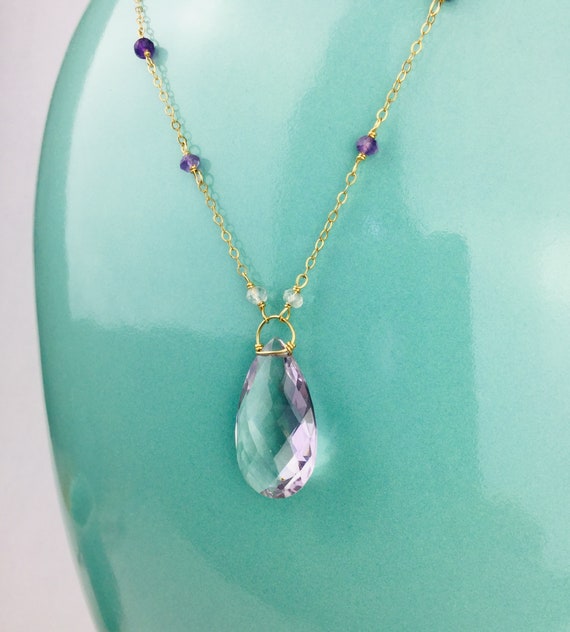 Amethyst Teadrop Crystal Pendant Necklace - image 3
