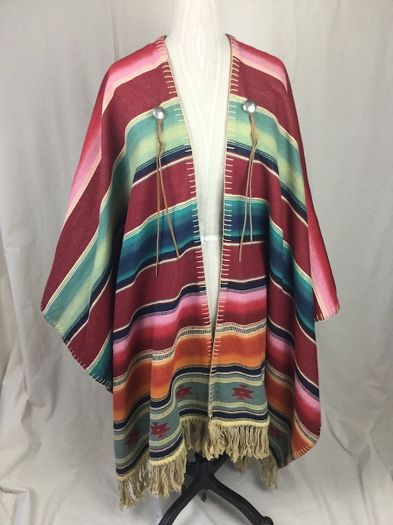 Vintage Serape Poncho Mexican Blanket