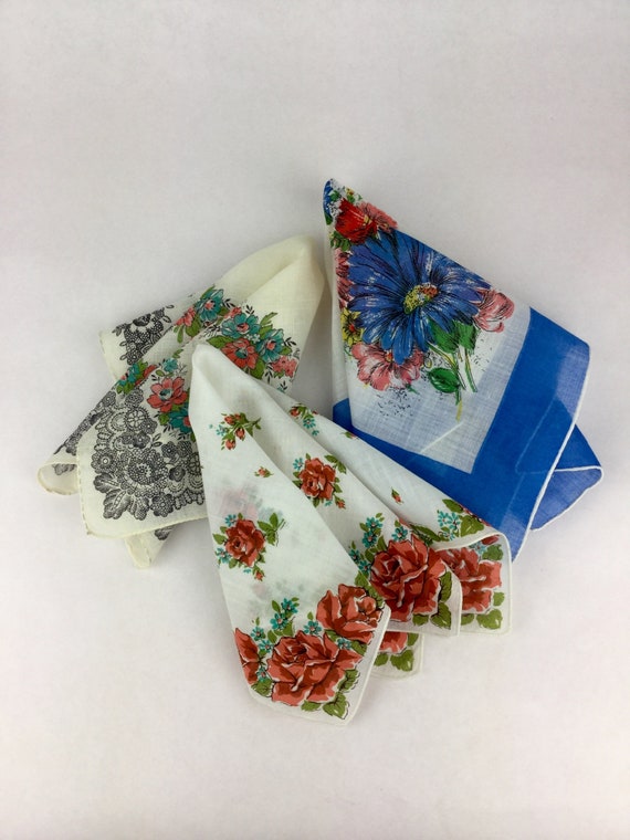 Vintage Hankies Floral Set Of 3