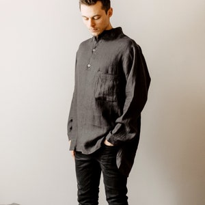 Mens Linen Shirt Mens no collar Linen shirt  men&#39;s summer shirt Long sleeve linen shirt, custom order, loose shirt, linen wedding shirt