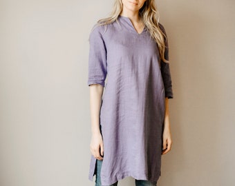 Linen Tunic Dress, Purple Linen Kurta, Ladies Kurtis, Linen Leasurewear, Linen Smock dress Custom order All Colors