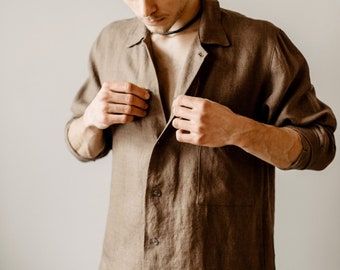 Classic Linen Shirt Mens Linen button shirt  men's summer shirt Long sleeve linen shirt Size Small to XXXL custom order