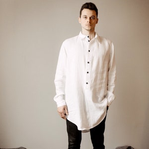 White Long Linen Shirt Mens Button Down Linen Shirt Men's - Etsy