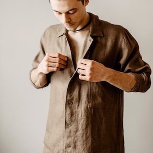 Classic Linen Shirt Mens Linen button shirt  men&#39;s summer shirt Long sleeve linen shirt Size Small to XXXL custom order