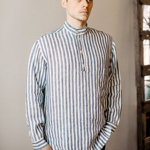 Mens Linen Shirt Mens no collar Linen shirt  men&#39;s summer shirt Long sleeve linen shirt, custom order, loose shirt