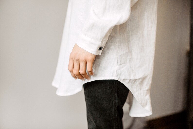 White Long Linen Shirt Mens Button Down Linen Shirt Men's - Etsy