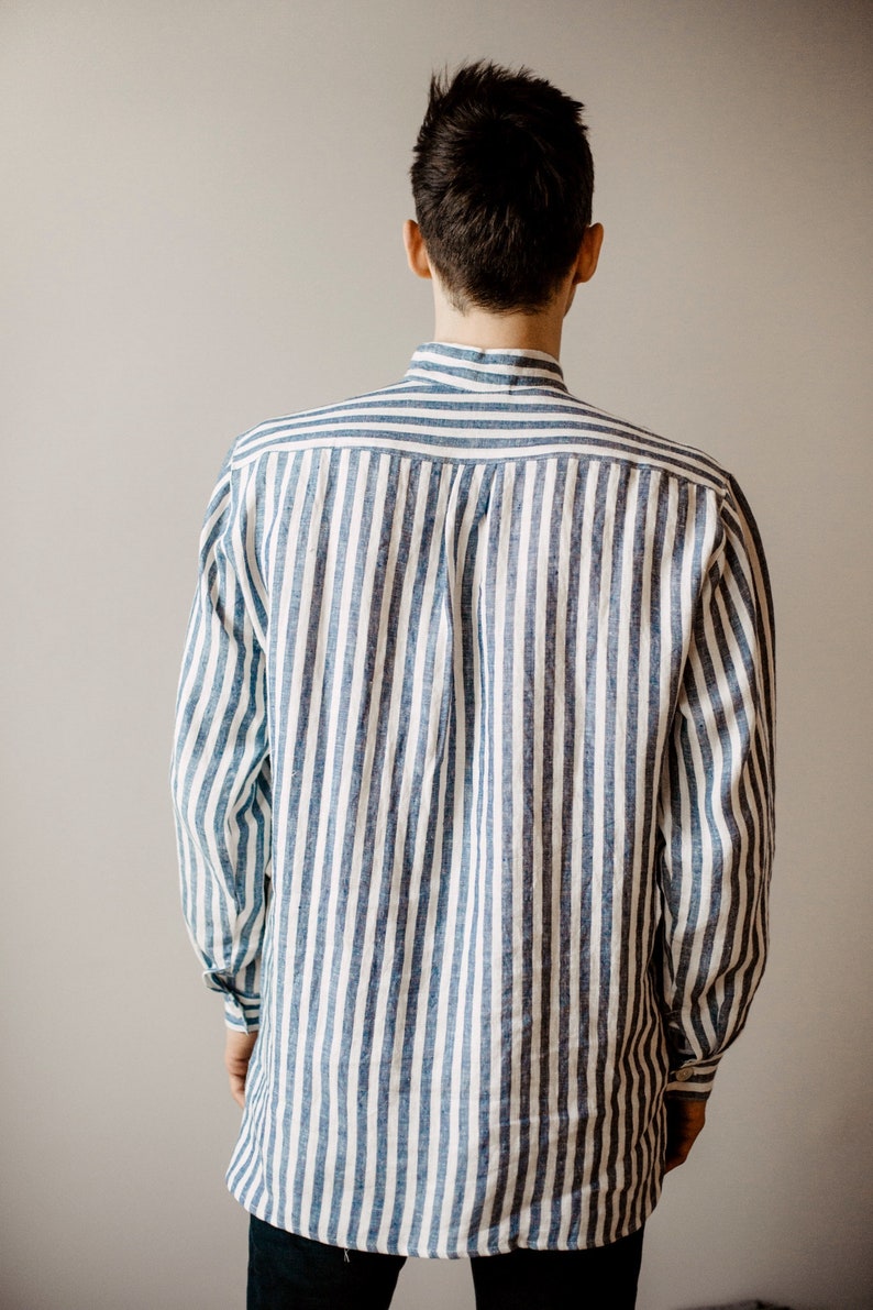 Mens Linen Shirt Mens No Collar Linen Shirt Men's Summer Shirt Long