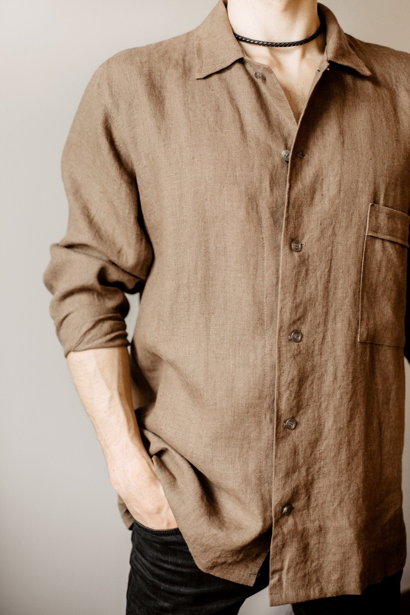 Classic Linen Shirt Mens Linen Button Shirt Men's Summer Shirt Long