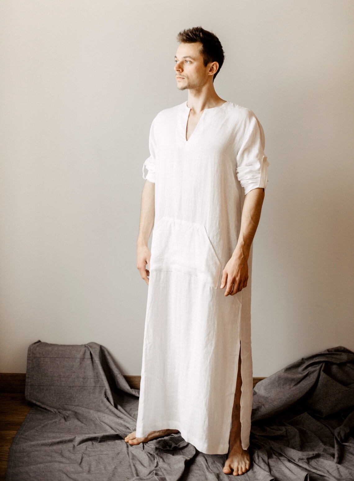 Mens Kaftan Linen Caftan Mens Djellaba Linen Loungewear Linen Etsy