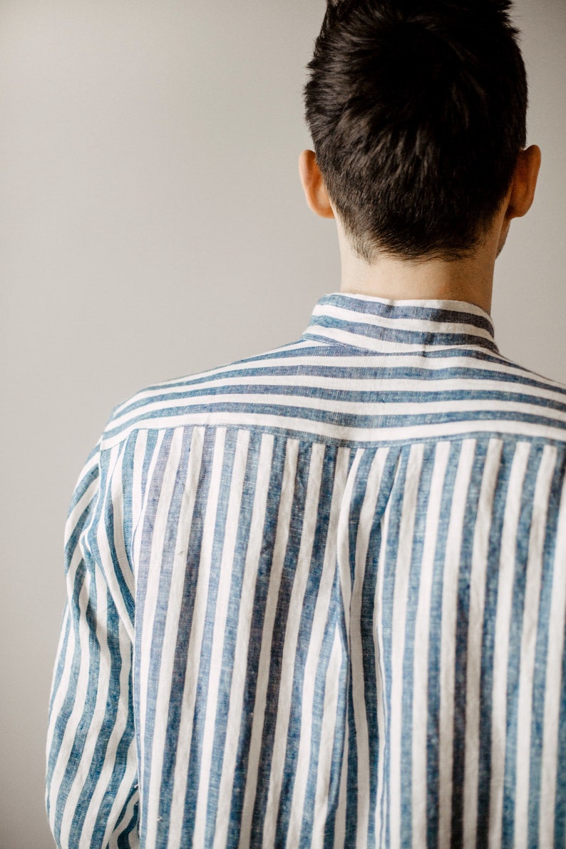 Mens Linen Shirt Mens No Collar Linen Shirt Men's Summer Shirt Long