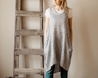 Linen Tunic Dress, Linen Smock dress Custom order All Colors, Linen pinefore, linen apron, deep pockets