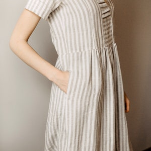 Linen dress , Linen Doll Dress, Striped Linen Tunic Dress, Baby doll Linen Dress, Short sleeve linen dress, Custom order, Summer Dress image 6