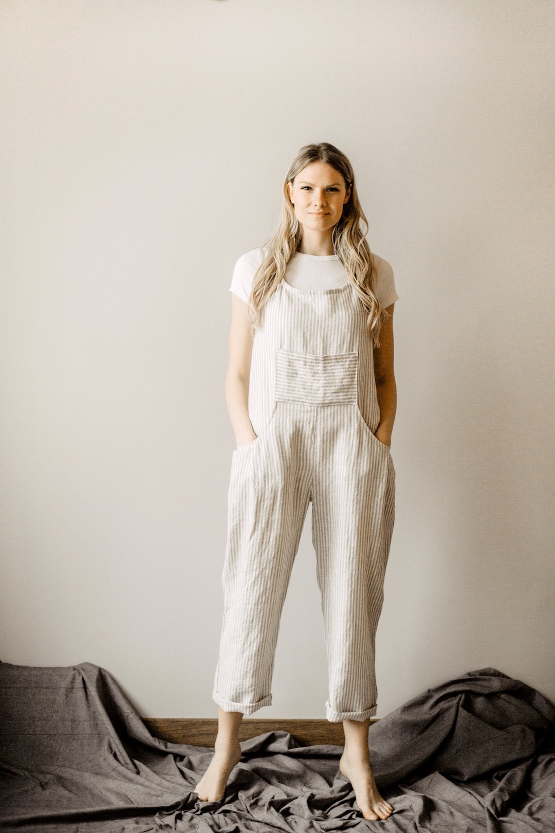 Beige Cotton Linen Dungaree Playsuit main image 1