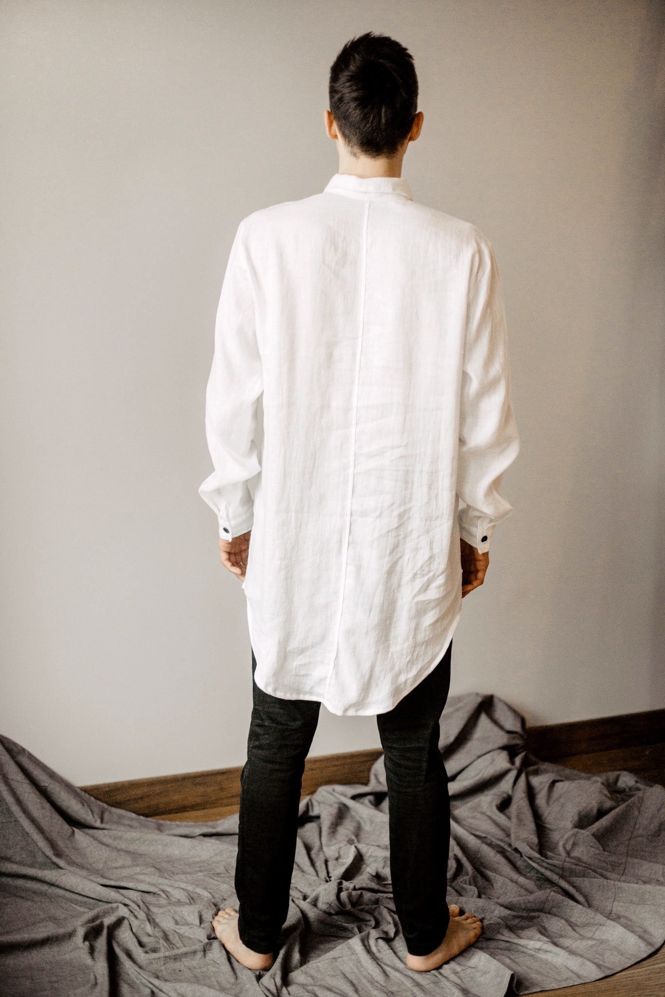 White Long Linen Shirt Mens Button Down Linen Shirt Men's - Etsy