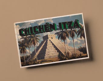 Chichén Itzá Postcard - Vintage Style 7 Wonders Of The World Post Card