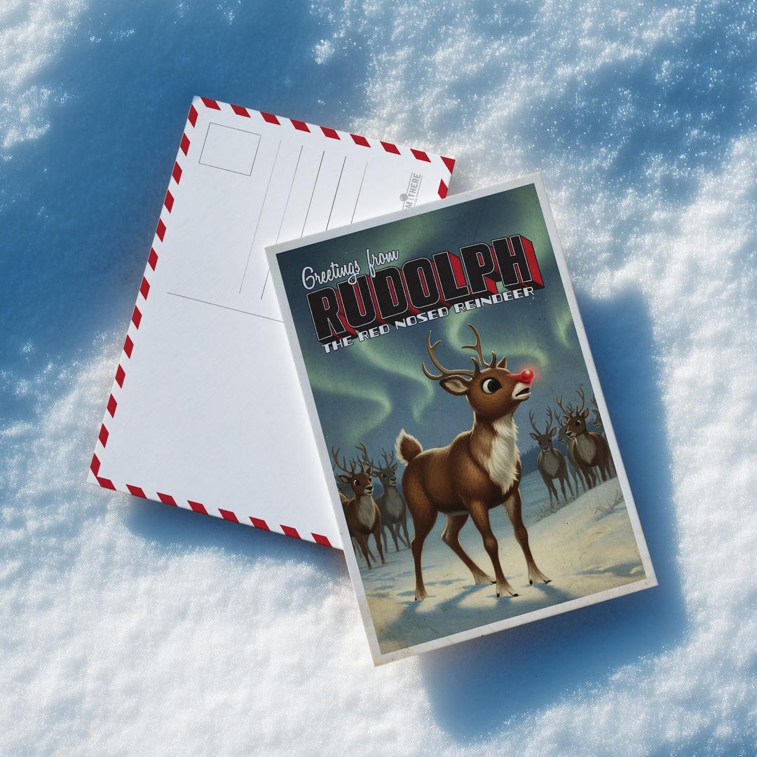 Christmas Card Ruddph Rudolph Postcard - Vintage Style Christmas Card - the Perfect Holiday ...