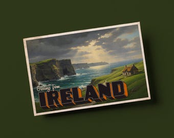 Greetings From Ireland - Vintage Style Travel Postcard