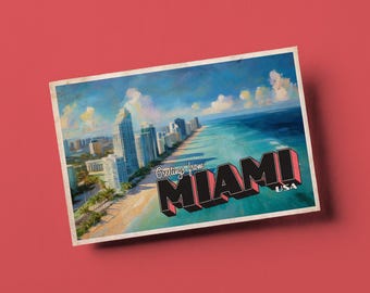 Greetings From Miami - Vintage Style Travel Postcard