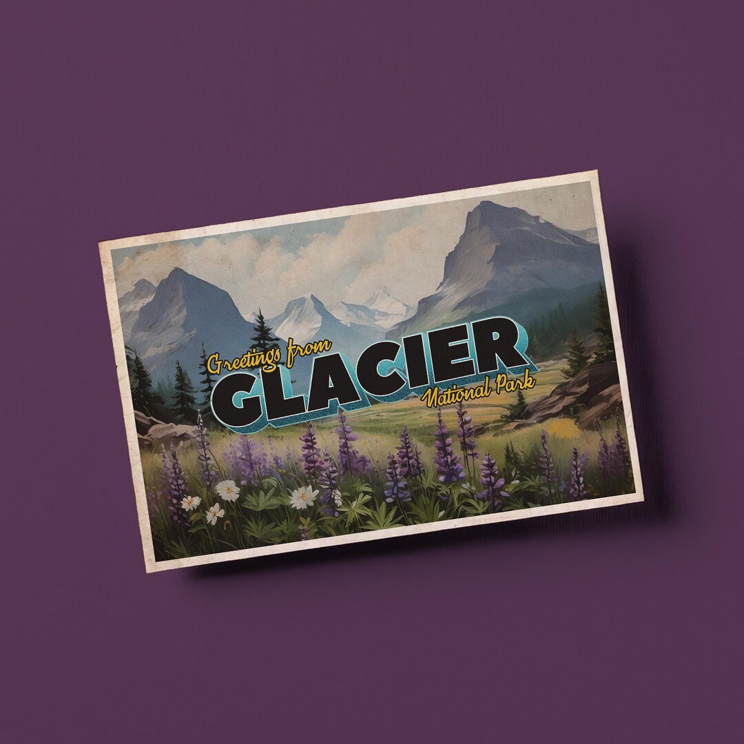 Greetings From Glacier National Park - Vintage Style Travel Postcard - Etsy