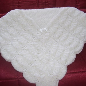 Beautiful Hand Knitted White Baby Shawl (Free Delivery)