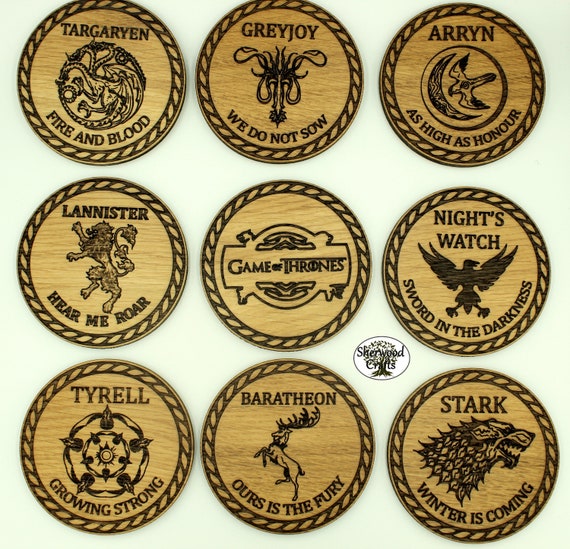 Solid Oak Game Of Thrones Coasters Etsy