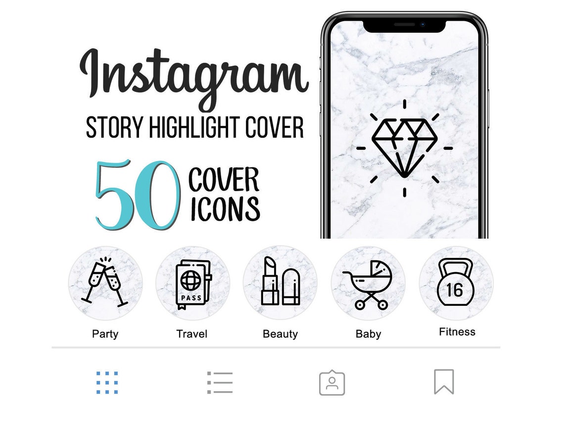 Instagram Story Highlight Cover, 50 White Marble Icons Etsy