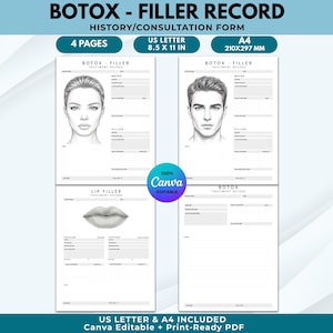 Botox and Filler Treatment Record, Lip Filler Form, Medspa Nurse Injector Canva Template